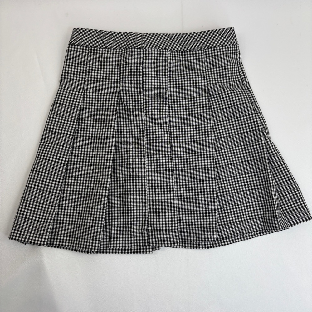 Nordstrom Skirt Girls Size 10 Black White Plaid Pleated Zip